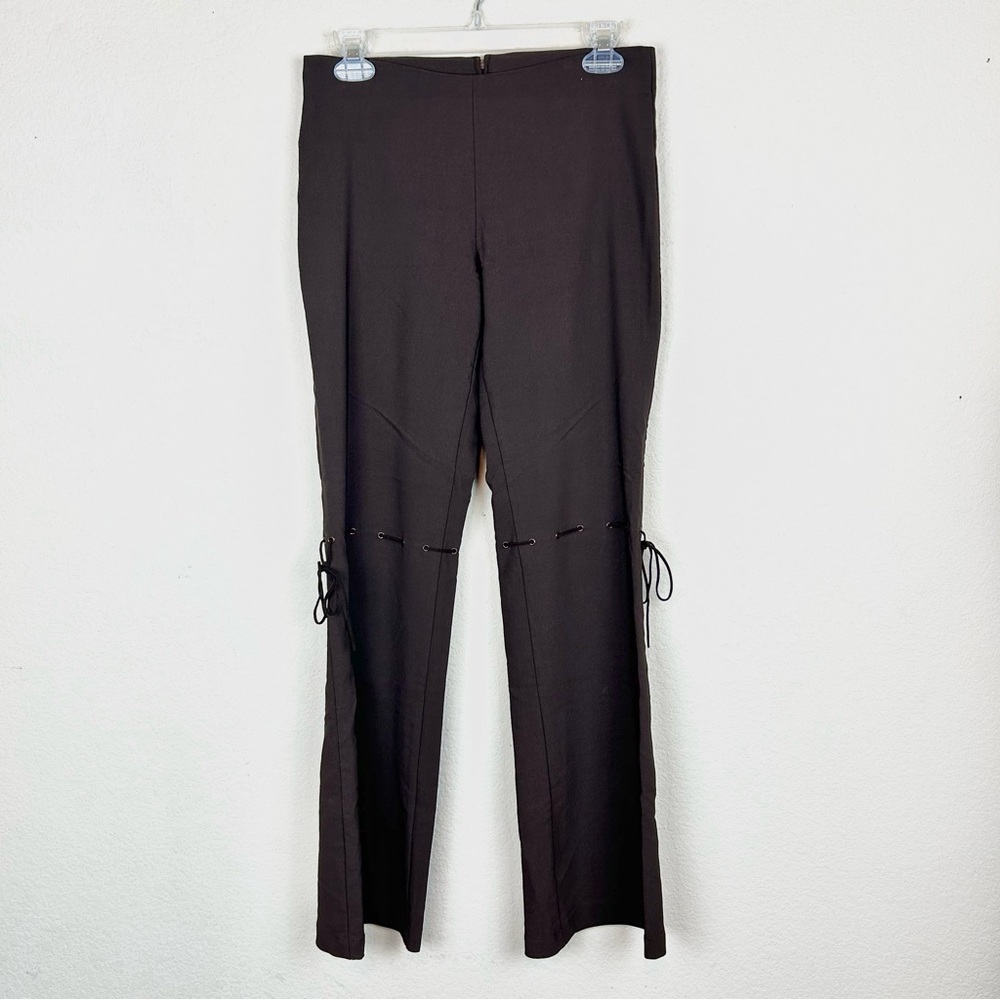 Krizia Brown Tie Boot Cut Stretchy Pants